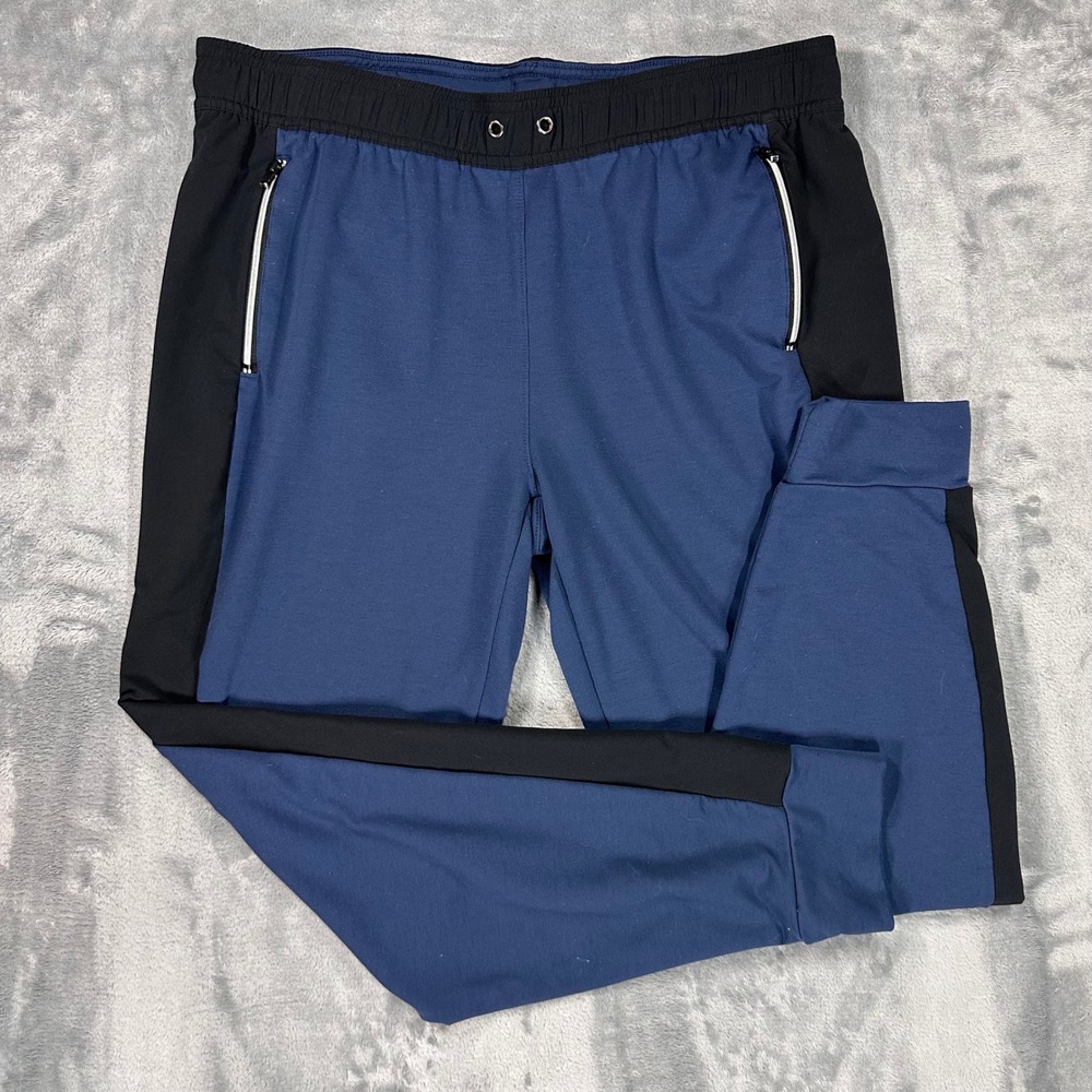 Tommy John Mens Go Anywhere Joggers Blue Black Large Colorblock Zip Pockets 4065